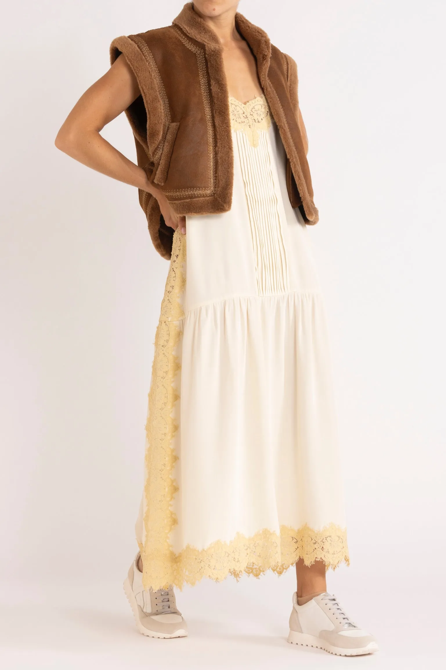 Shiloh Embroidered Faux-Shearling Vest