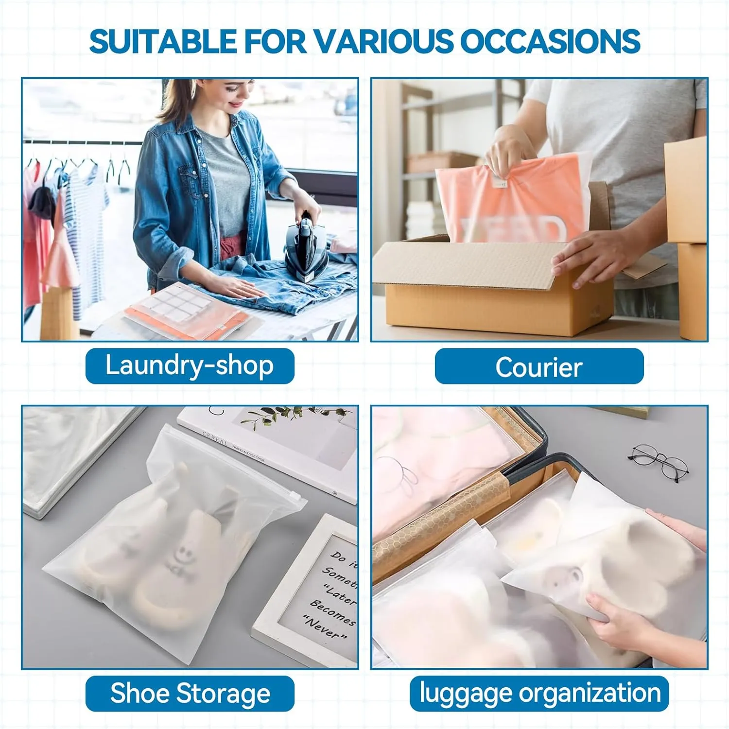 Shirt Shipping Bags for Colthes Packaging - Packaging Bags for Small Business and Clothing,Frosted Zipper Bags for Clothes,T-Shirt,Shoe,with Vent Holes,50 Pcs,10""x12"",3 Mil, Medium