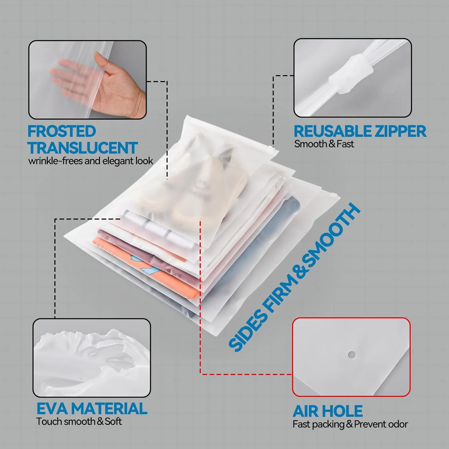 Shirt Shipping Bags for Colthes Packaging - Packaging Bags for Small Business and Clothing,Frosted Zipper Bags for Clothes,T-Shirt,Shoe,with Vent Holes,50 Pcs,10""x12"",3 Mil, Medium