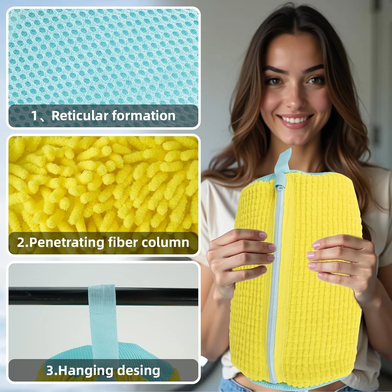Shoe Bag for Washing Machine, Invisible Zipper Side Opening Shoe Laundry Bags for Washer and Dryer, Sneaker Washing Bag, Reusable Shoe Cleaning Bag for All Shoe Sizes (yellow 2pcs)