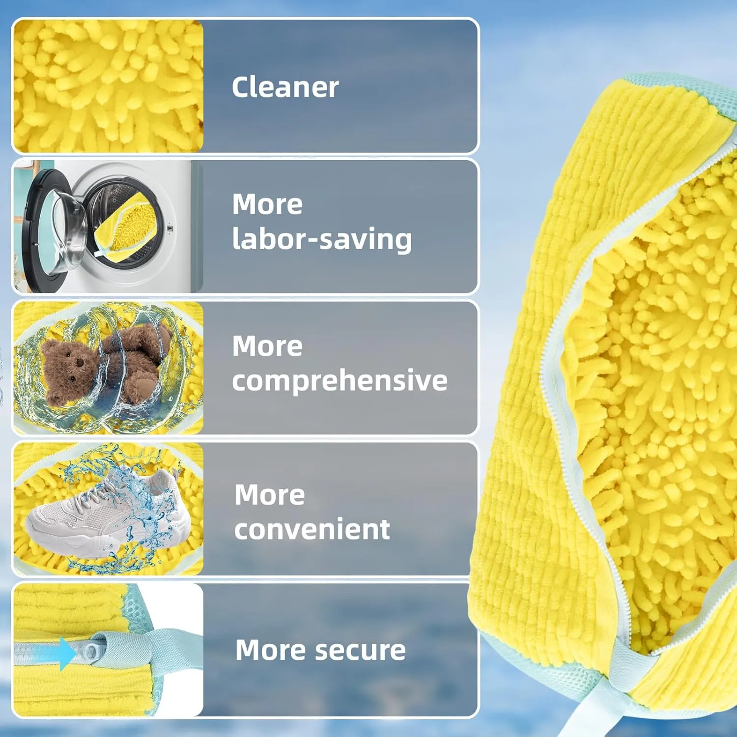 Shoe Bag for Washing Machine, Invisible Zipper Side Opening Shoe Laundry Bags for Washer and Dryer, Sneaker Washing Bag, Reusable Shoe Cleaning Bag for All Shoe Sizes (yellow 2pcs)