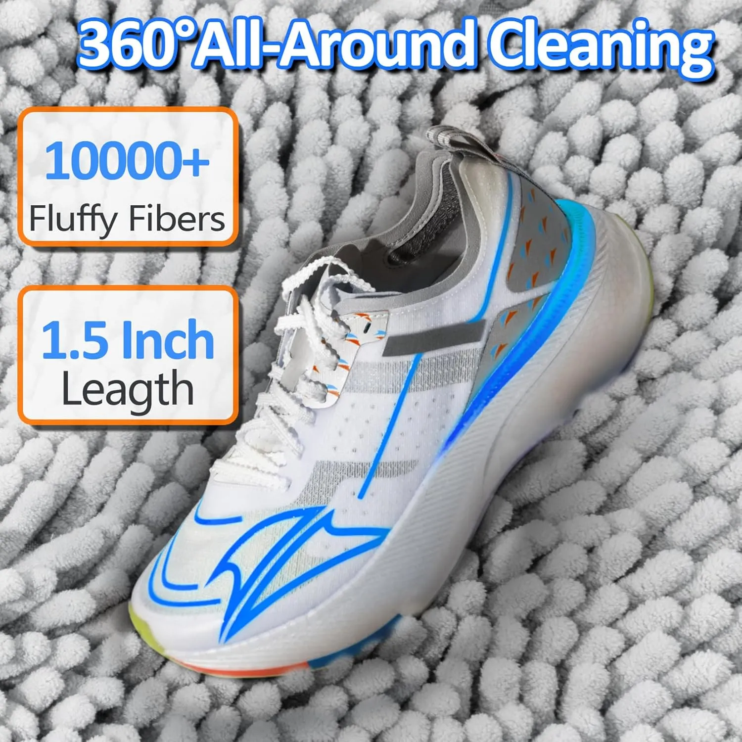 Shoe Washing Bag for Washing Machine, 360° Wrap-around Cleaning Laundry Bags with 2 Adjustable Shoe Trees, Reusable Wash Bag Hidden Zipper with Fluffy Fibers for Sneaker Gym Shoe