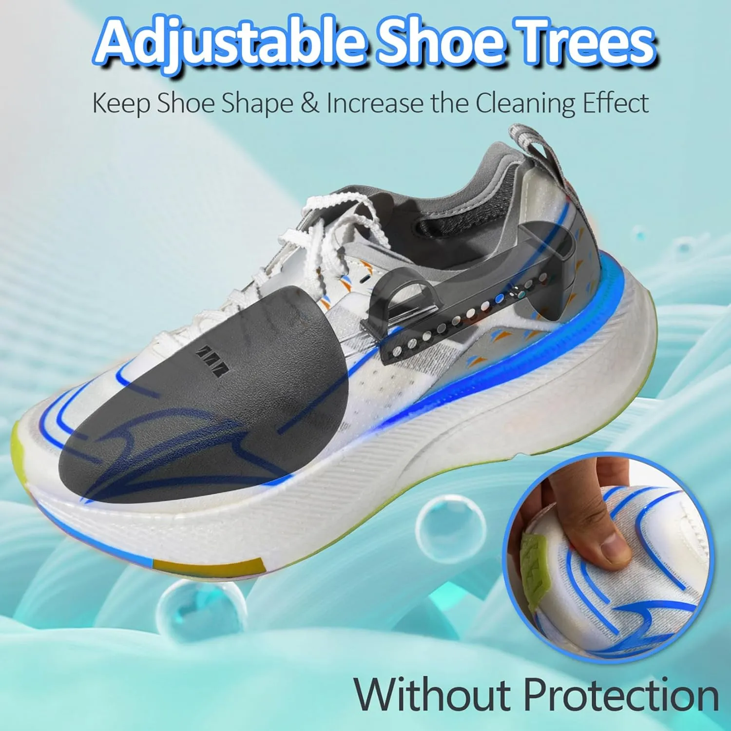 Shoe Washing Bag for Washing Machine, 360° Wrap-around Cleaning Laundry Bags with 2 Adjustable Shoe Trees, Reusable Wash Bag Hidden Zipper with Fluffy Fibers for Sneaker Gym Shoe
