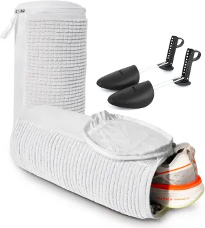 Shoe Washing Machine Bag, 360° Wrap-around Cleaning Laundry Bags with 2 Adjustable Shoe Trees, Reusable Wash Bag Lockable Zipper with Fluffy Fibers for Sneaker Gym Shoe
