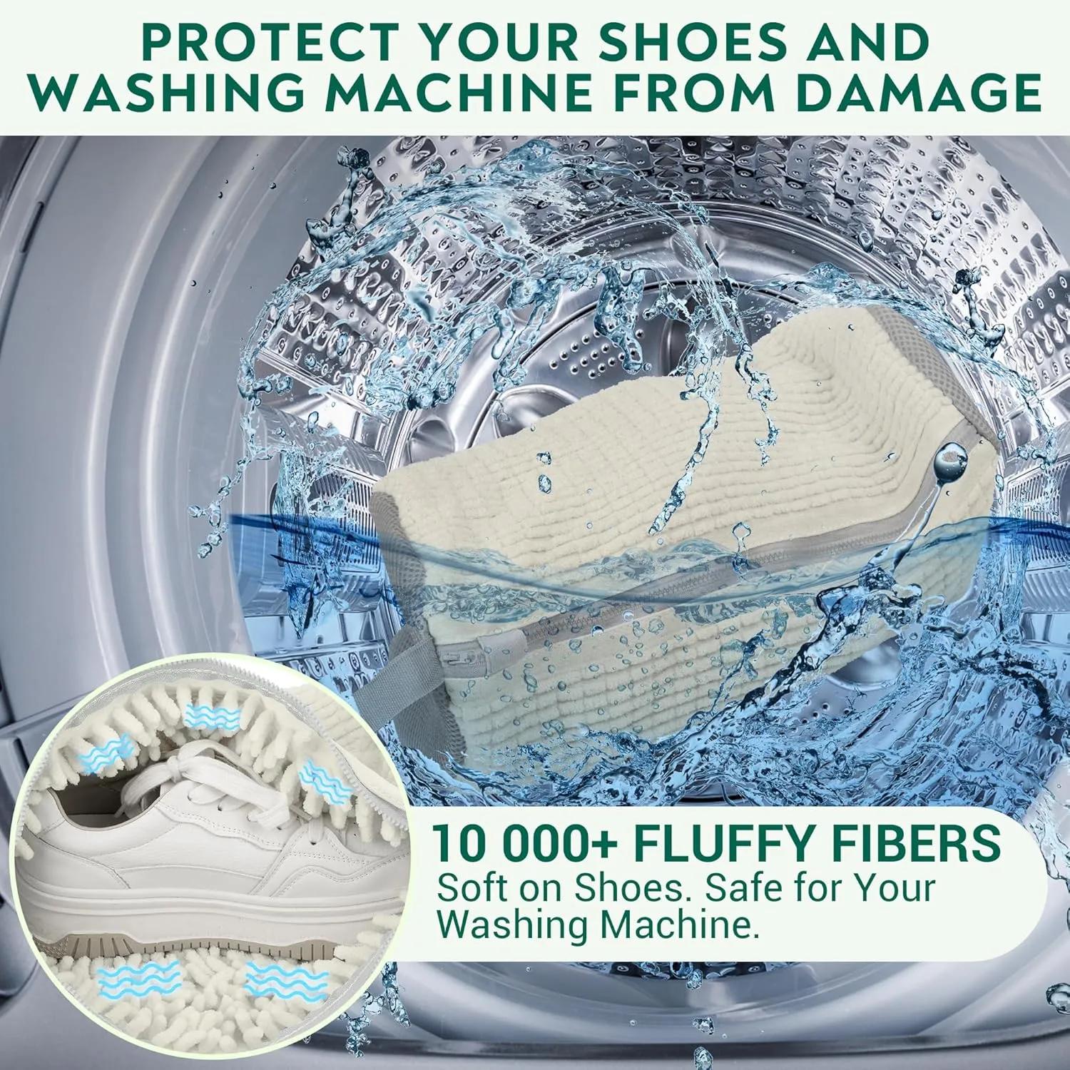 Shoe Washing Machine Bag - Set of 2 Shoe Washing Bags, 360° Deep Clean Shoes Laundry Bag, Reusable Shoe Bag for Washing Machine, Sneaker washing machine bags, White