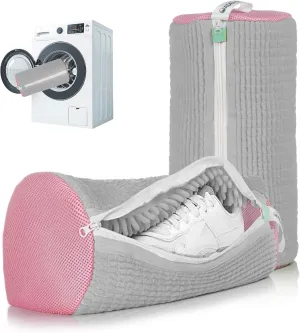 Shoe Washing Machine Bag, Shoe Bags for Washing Machine, Shoe Cleaning Bag, Elongated Thicken Microfiber Fluff and Suitable for Multiple Grey and Pink Shoes (2pcs, Greyish Pink)