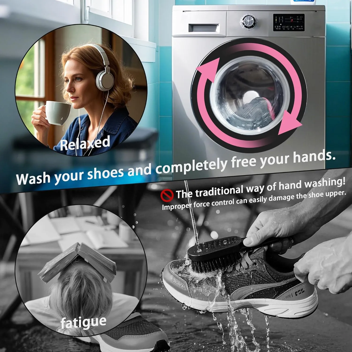 Shoe Washing Machine Bag, Shoe Bags for Washing Machine, Shoe Cleaning Bag, Elongated Thicken Microfiber Fluff and Suitable for Multiple Grey and Pink Shoes (2pcs, Greyish Pink)