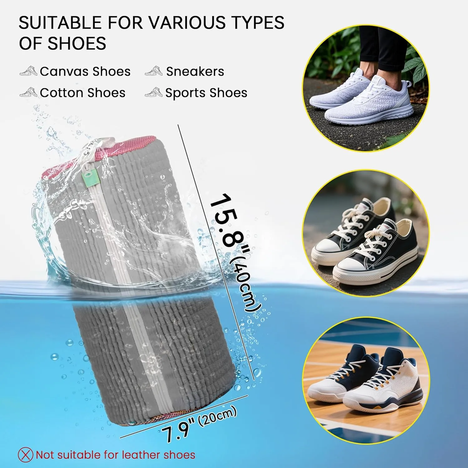 Shoe Washing Machine Bag, Shoe Bags for Washing Machine, Shoe Cleaning Bag, Elongated Thicken Microfiber Fluff and Suitable for Multiple Grey and Pink Shoes (2pcs, Greyish Pink)