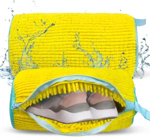 Shoe Washing Machine Bag, Sneaker Laundry Shoe Bag for Washer and Dryer, Durable Mesh Laundry Bags for Delicates Shoes Washing Bag with Side Zip, Reusable Shoe Bag for Gym Shoes(Yellow 2PCs)