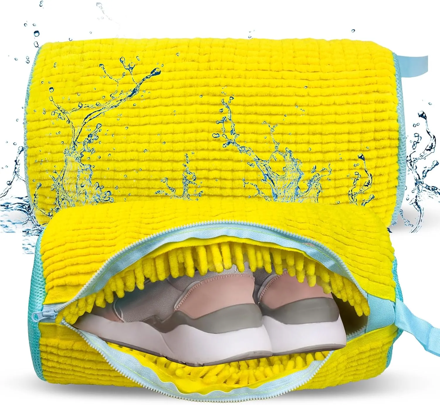Shoe Washing Machine Bag, Sneaker Laundry Shoe Bag for Washer and Dryer, Durable Mesh Laundry Bags for Delicates Shoes Washing Bag with Side Zip, Reusable Shoe Bag for Gym Shoes(Yellow 2PCs)