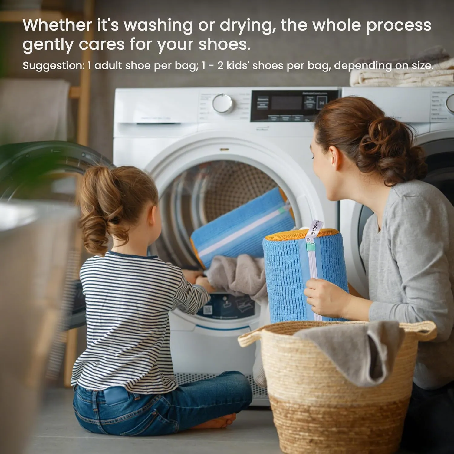 Shoe Washing Machine Bag, Washing Machine Shoe Bag, Washer and Dryer Shoe Cleaning Bag with Zip, Extra Long and Thick Microfibre Fluff, Suitable for Multiple Blue Shoes (2pcs, Blueish Yellow)