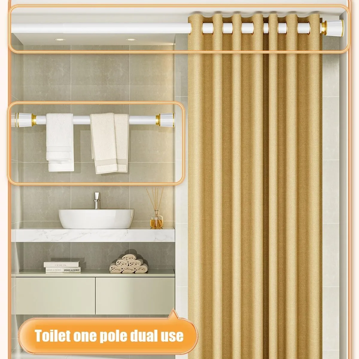 Shower Curtain Rod Tension Curtain Rod Spring No Drill, Non-slip, Stainless Steel Extendable 16-196in Curtain Rod for Bathroom Rods Shower Rods Tensions Rod (Color : Ice Lake Green, Size : 43-78in 2