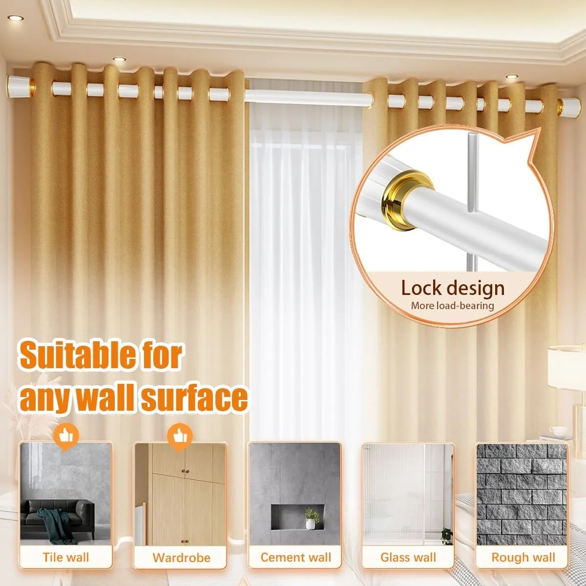 Shower Curtain Rod Tension Curtain Rod Spring No Drill, Non-slip, Stainless Steel Extendable 16-196in Curtain Rod for Bathroom Rods Shower Rods Tensions Rod (Color : Ice Lake Green, Size : 43-78in 2