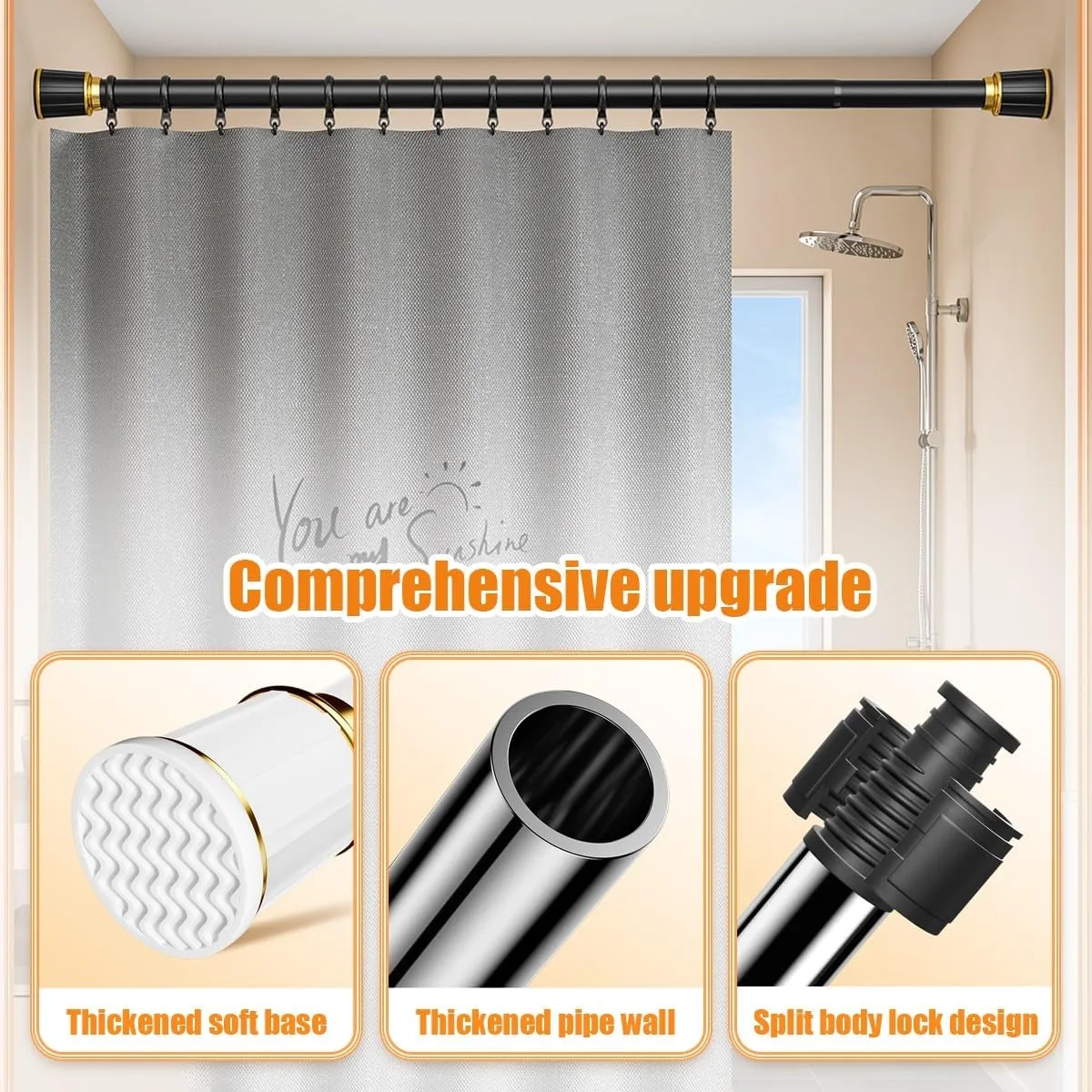 Shower Curtain Rod Tension Curtain Rod Spring No Drill, Non-slip, Stainless Steel Extendable 16-196in Curtain Rod for Bathroom Rods Shower Rods Tensions Rod (Color : Ice Lake Green, Size : 43-78in 2