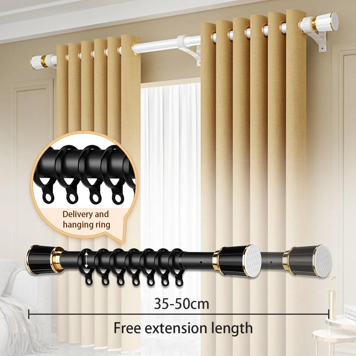 Shower Curtain Rod Tension Curtain Rod Spring No Drill, Non-slip, Stainless Steel Extendable 16-196in Curtain Rod for Bathroom Rods Shower Rods Tensions Rod (Color : Ice Lake Green, Size : 43-78in 2