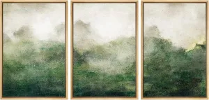 SIGNFORD Framed Canvas Print Wall Art Set Forest Green Watercolor Pastel Landscape Shapes Abstract Illustrations Modern Art Minimal Relax/Calm for Living Room, Bedroom, Office - 16"x24"x3 Natural