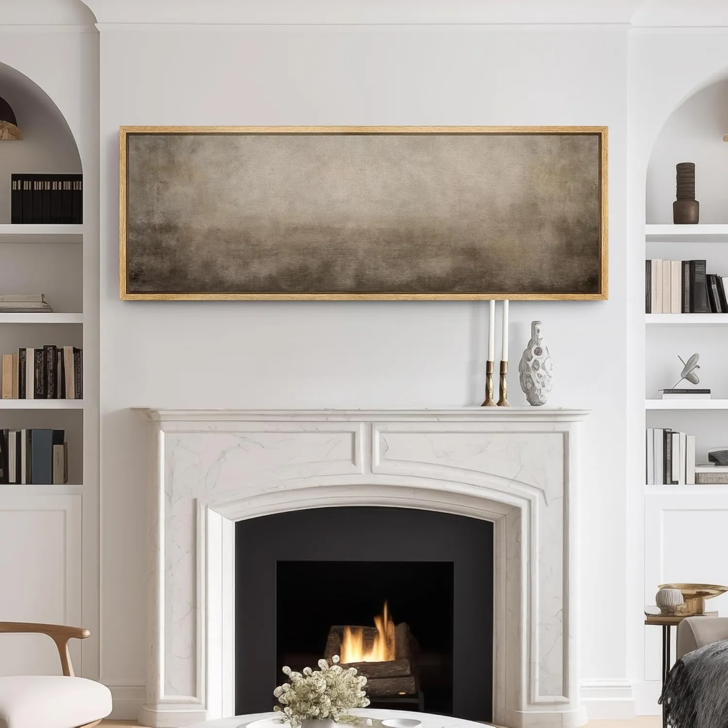 SIGNFORD Large Framed Canvas Print Wall Art Abstract Neutral Ombre Minimalist Gradient Illustrations Modern Art Calm Warm for Living Room, Bedroom, Office - 60"x20"
