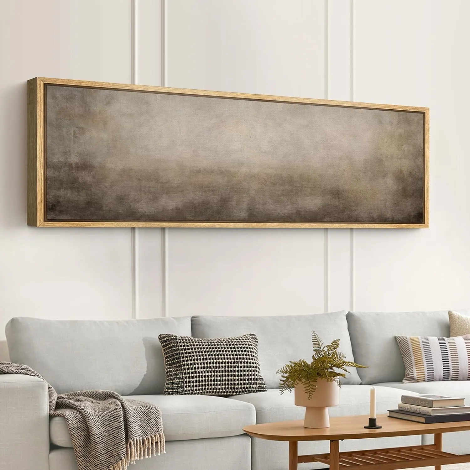 SIGNFORD Large Framed Canvas Print Wall Art Abstract Neutral Ombre Minimalist Gradient Illustrations Modern Art Calm Warm for Living Room, Bedroom, Office - 60"x20"