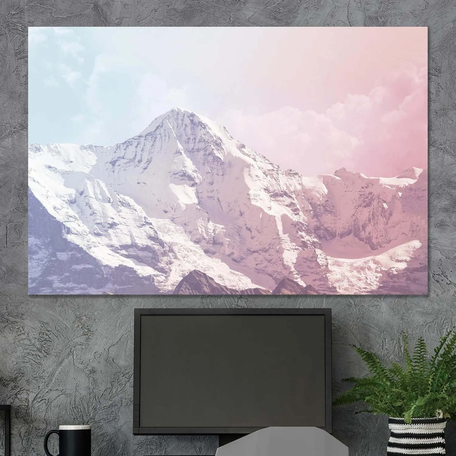 SIGNWIN Canvas Wall Art Baby Blue and Pink Gradient Sky with Snowy Mountain Tops Landscape Wilderness Photography Modern Art Romantics Scenic for Living Room, Bedroom, Office - 12x18 inches