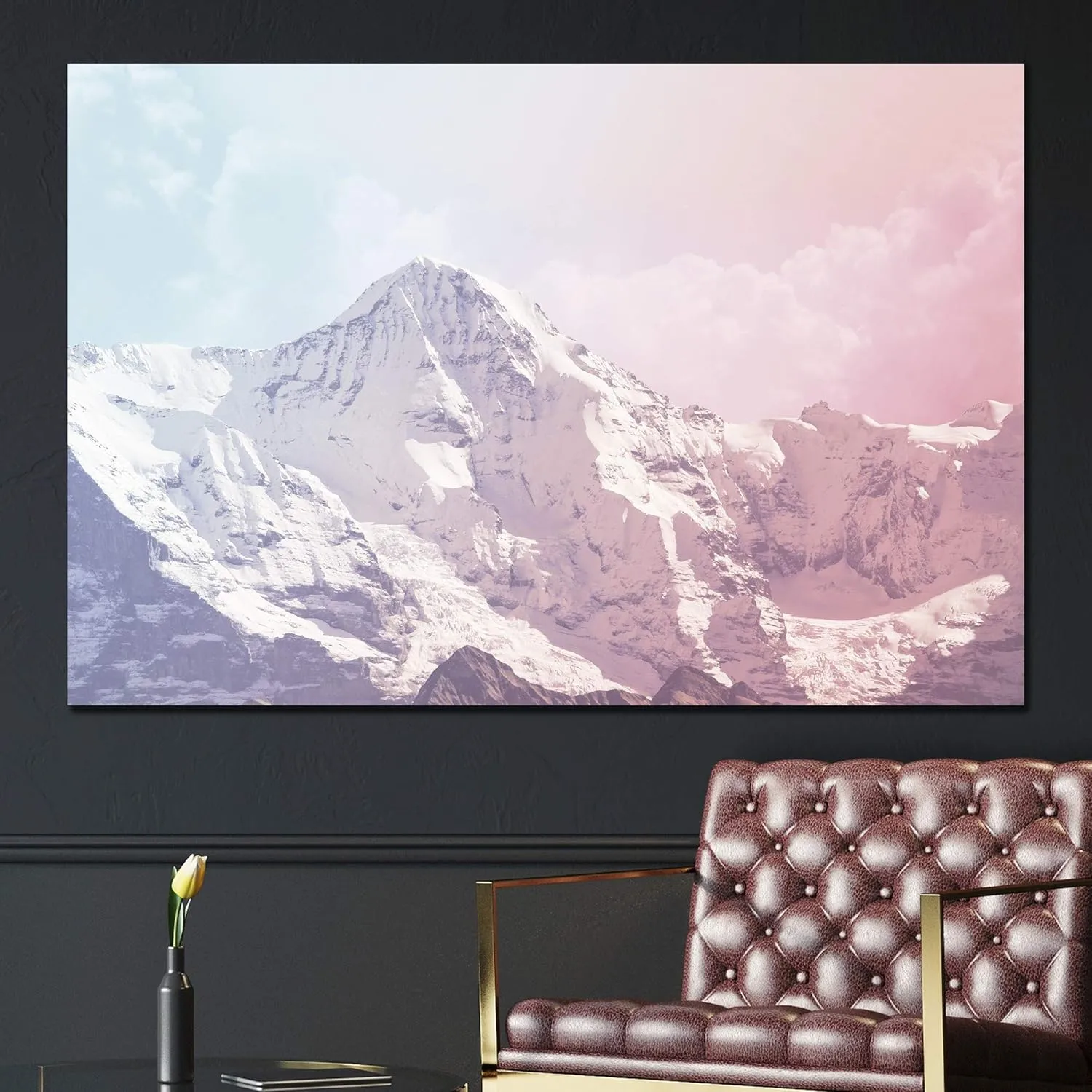 SIGNWIN Canvas Wall Art Baby Blue and Pink Gradient Sky with Snowy Mountain Tops Landscape Wilderness Photography Modern Art Romantics Scenic for Living Room, Bedroom, Office - 12x18 inches