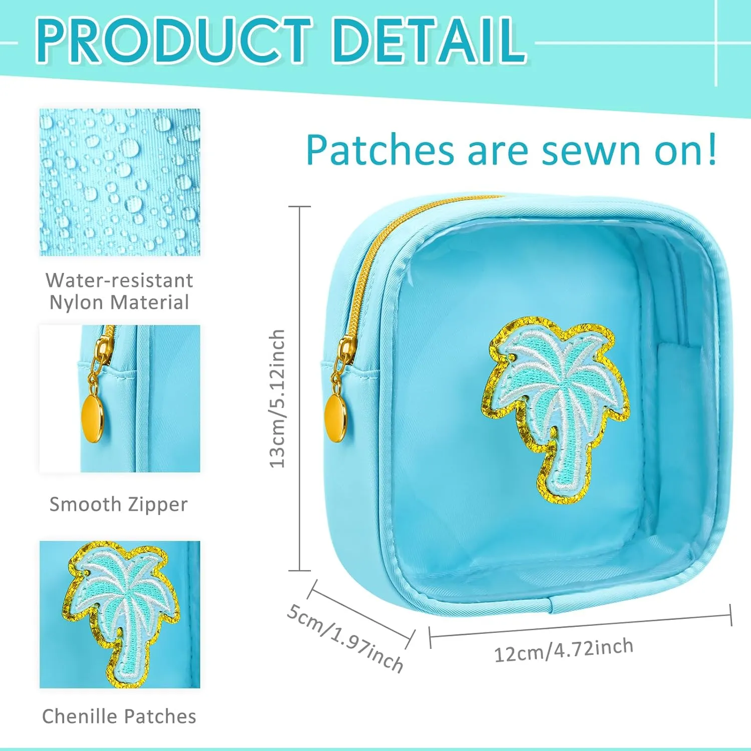 Silkfly 6 Pcs Preppy Patch Makeup Bag Mini Clear Chenille Letter Pouch Cute Cosmetic Bag with Zipper Small Transparent Toiletry Bags for Travel Women, 4.7 x 5.12 Inches(Fresh Colors,Style 3)