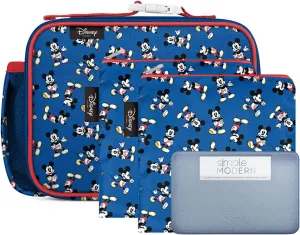 Simple Modern Disney Kids Lunch Set for School | Insulated Lunch Bag, Snack Bags, and Ice Pack for Toddler, Girl, and Boy | Meal Containers with Exterior & Interior Pockets | Blue Mickey Mouse Retro