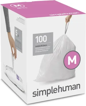 simplehuman Code M Custom Fit Drawstring Trash Bags in Dispenser Packs, 100 Count, 45 Liter / 11.9 Gallon, White
