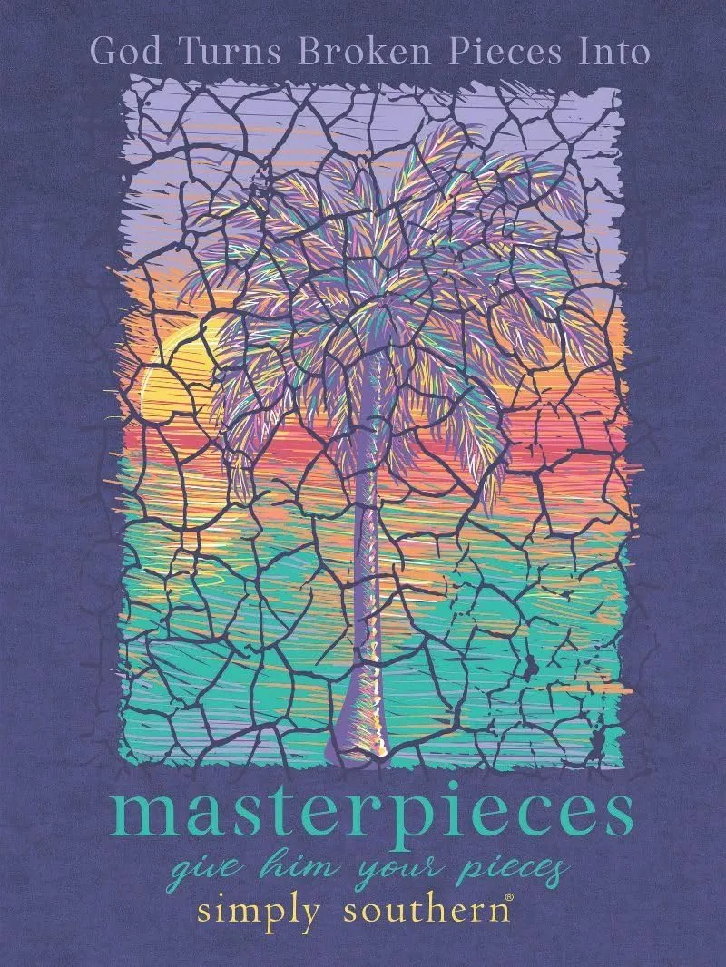 Simply Southern God Turns Broken Pieces Into Masterpieces Give Him Your Pieces - Palm Tree - Adult T-Shirt
