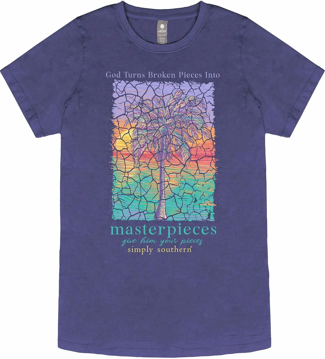 Simply Southern God Turns Broken Pieces Into Masterpieces Give Him Your Pieces - Palm Tree - Adult T-Shirt