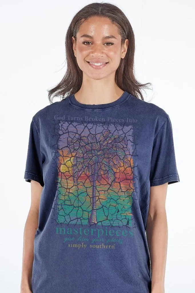 Simply Southern God Turns Broken Pieces Into Masterpieces Give Him Your Pieces - Palm Tree - Adult T-Shirt