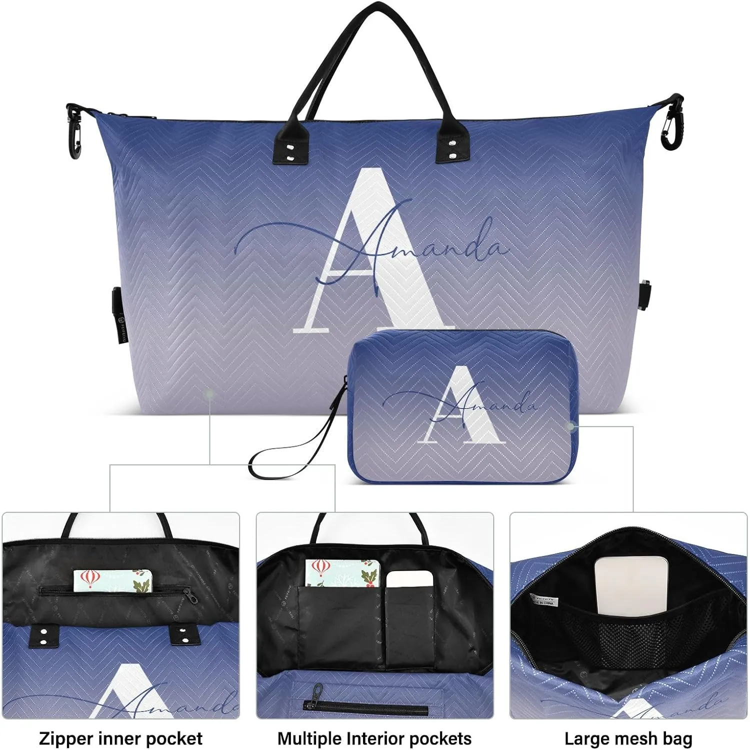 Sinestour Gradient Custom Travel Duffel Bag for Men Women with Makeup Bag Personalized Carry On Bags