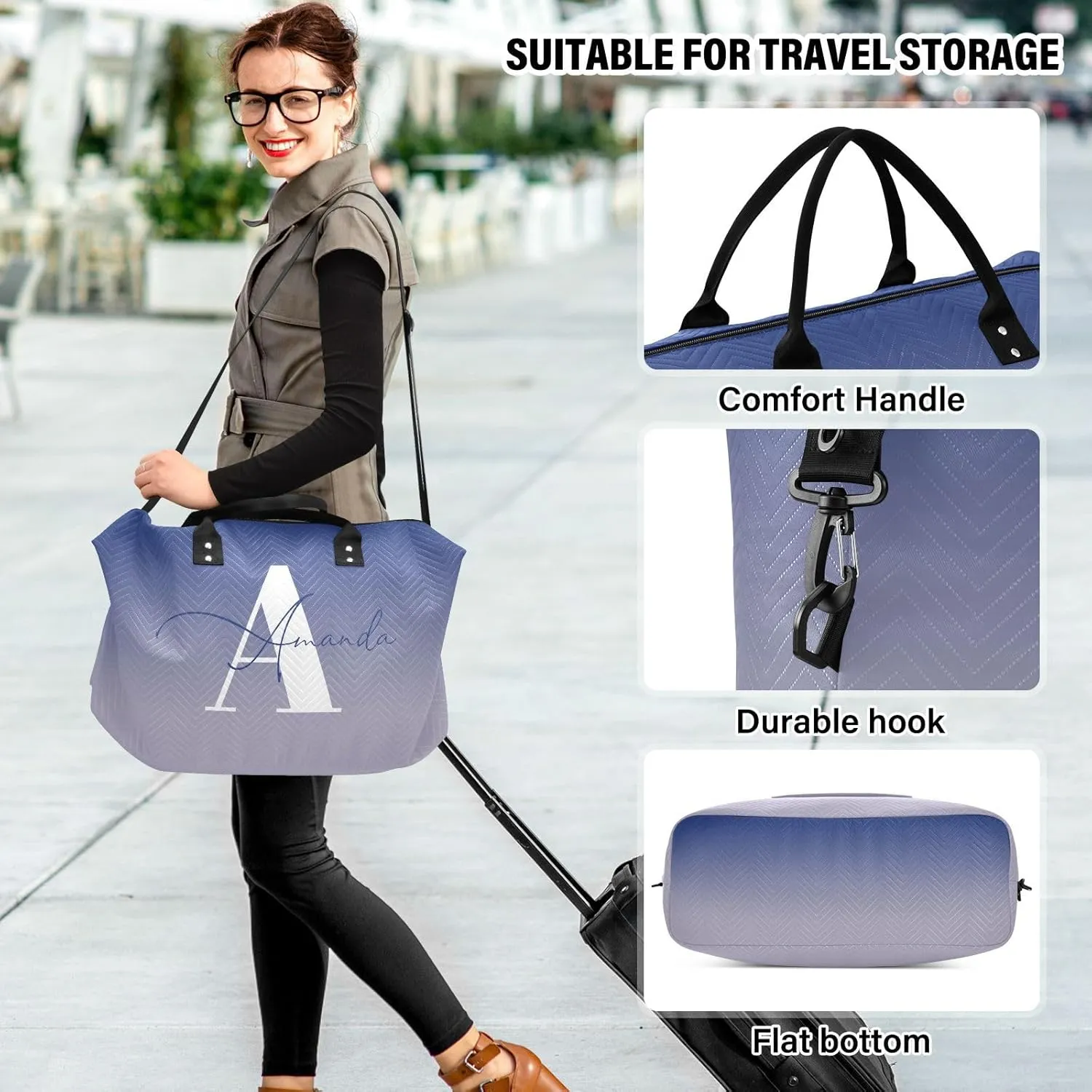Sinestour Gradient Custom Travel Duffel Bag for Men Women with Makeup Bag Personalized Carry On Bags