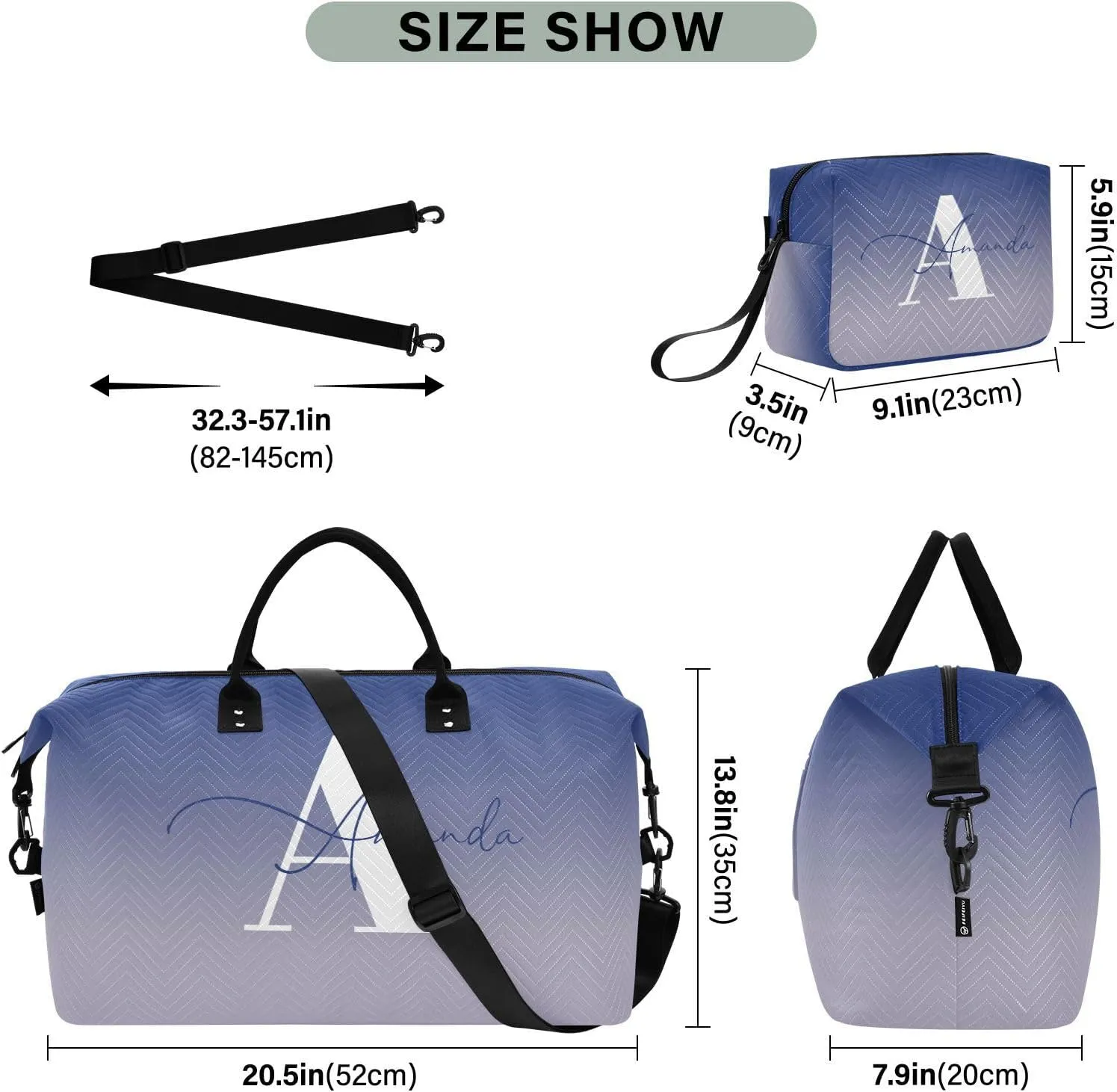 Sinestour Gradient Custom Travel Duffel Bag for Men Women with Makeup Bag Personalized Carry On Bags