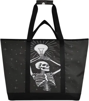 Skeleton Insulated Cooler Bag with Zipper & Pocket, Foldable Grocery Bags Leak Proof Reusable Lunch Bags Portable Travel Tote Bag for Food Delivery, Shopping, Beach or Picnic