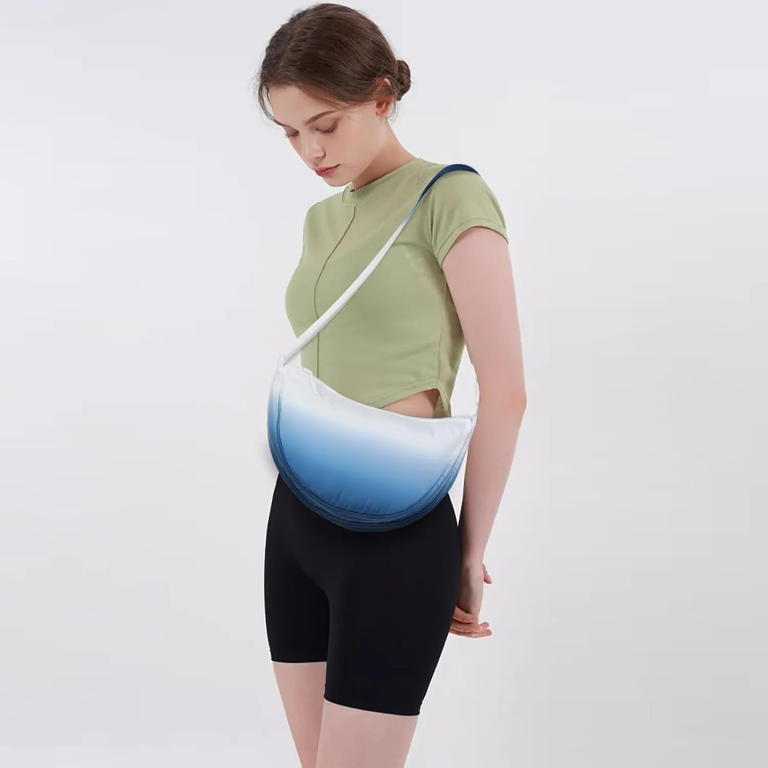 Small Nylon Crescent Crossbody Bag for Women Men Trendy, Waterproof Crescent Sling, Lightweight Travel Purses