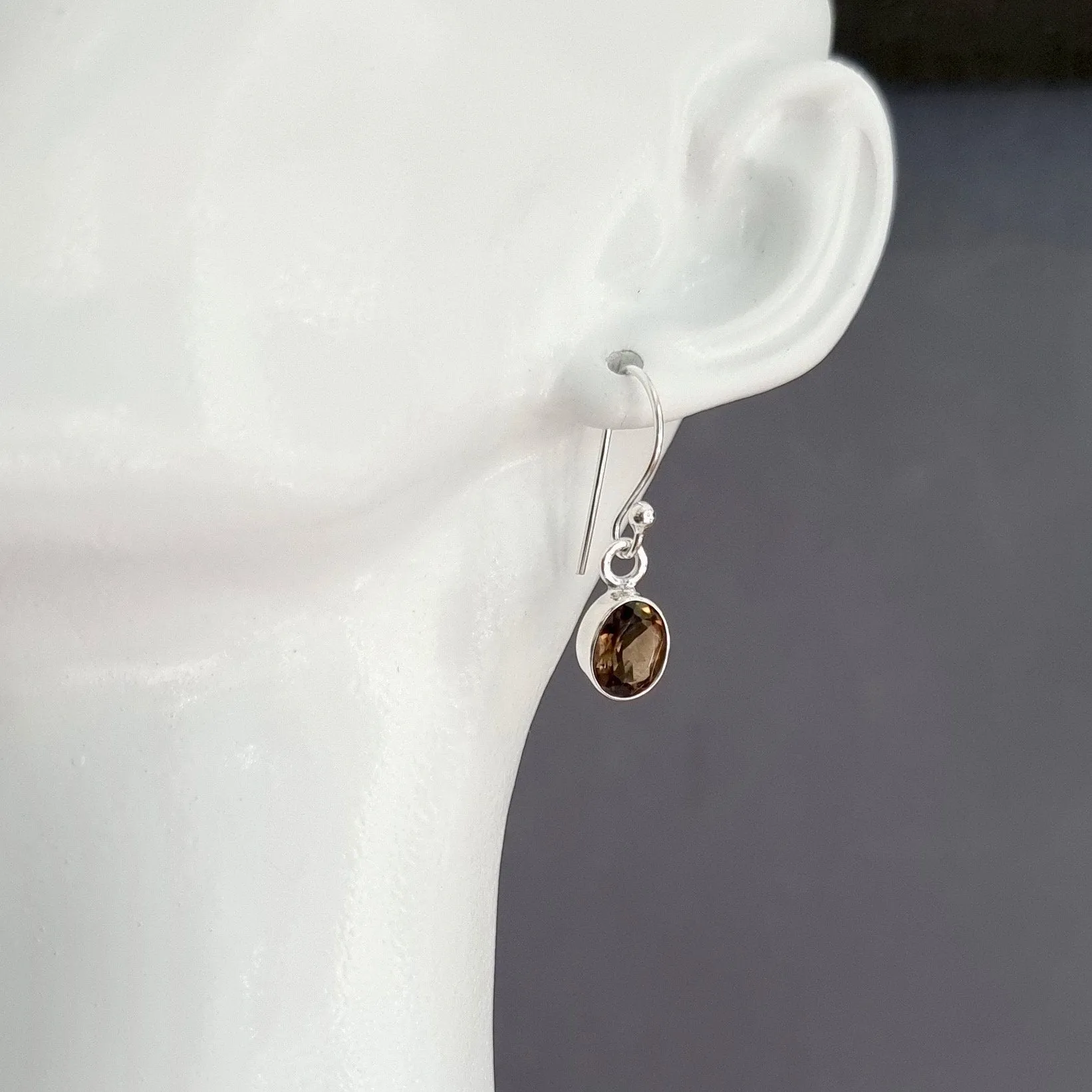 Small Oval Smoky Quartz 925 Silver Dangle Earrings, E7SQ