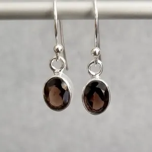 Small Oval Smoky Quartz 925 Silver Dangle Earrings, E7SQ