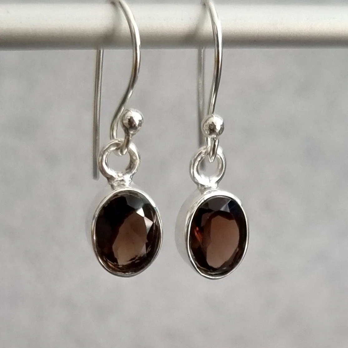 Small Oval Smoky Quartz 925 Silver Dangle Earrings, E7SQ