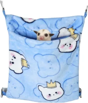 Small Pet Sleeping Pouch Sleep Bag Hanging Warm Flannel Bed Hideout for Hamsters Hedgehogs Sugar Gliders Squirrels (Blue,Large)