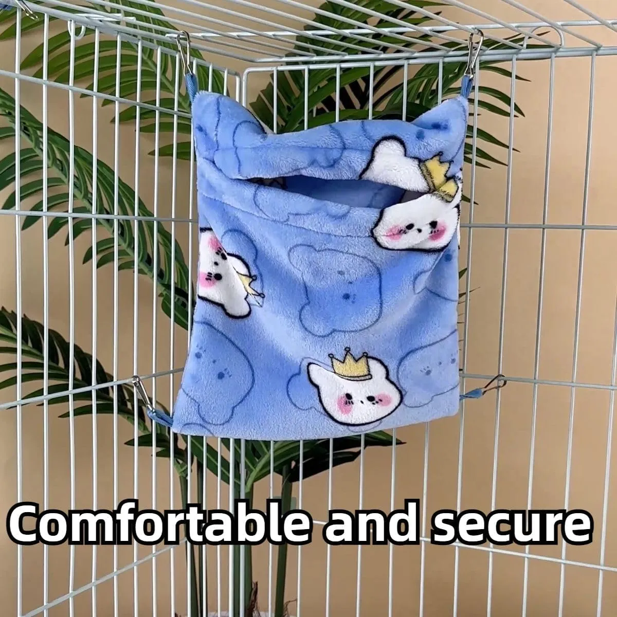 Small Pet Sleeping Pouch Sleep Bag Hanging Warm Flannel Bed Hideout for Hamsters Hedgehogs Sugar Gliders Squirrels (Blue,Large)