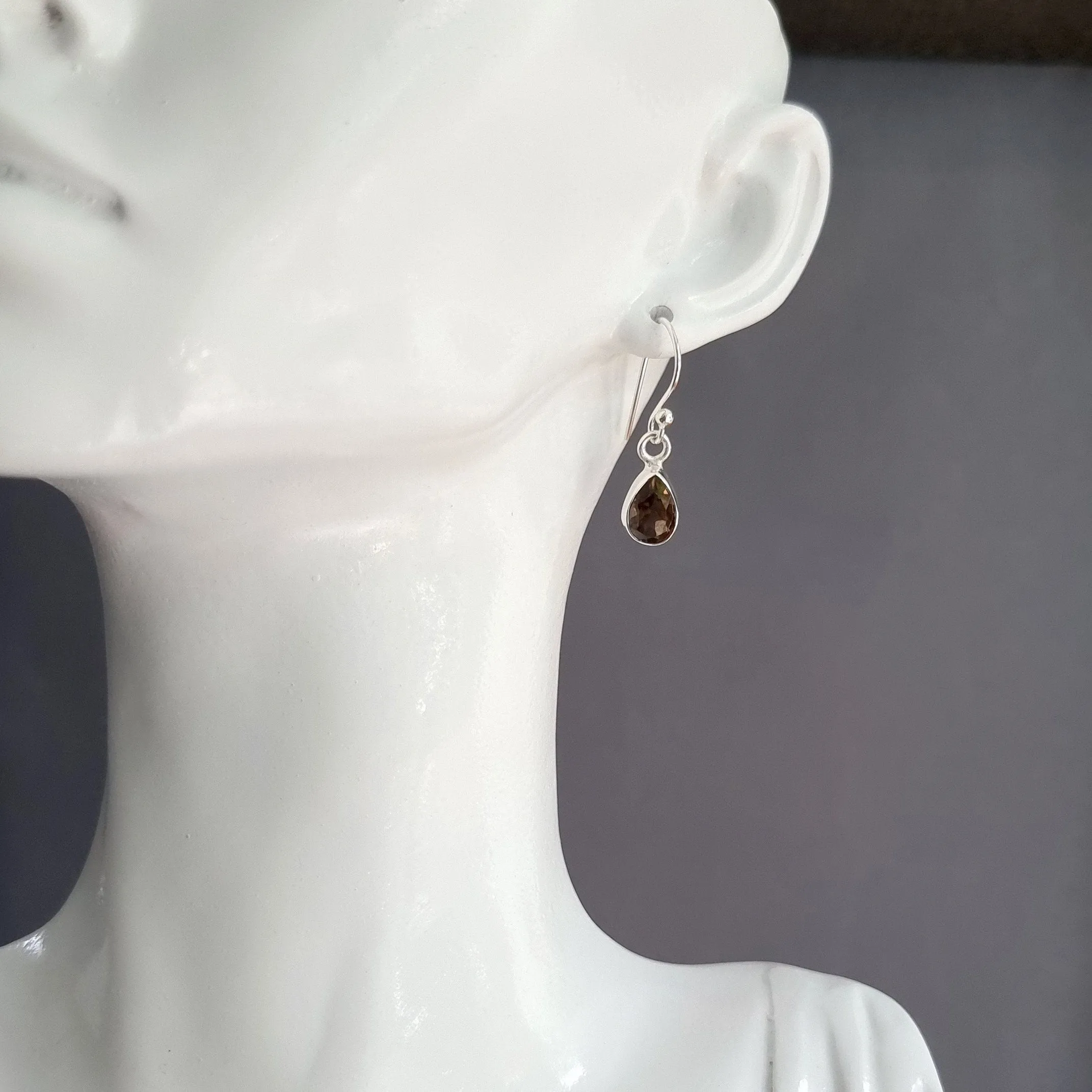 Small Teardrop Smoky Quartz Sterling Silver Earrings, 9mm x 6mm, E5SQ