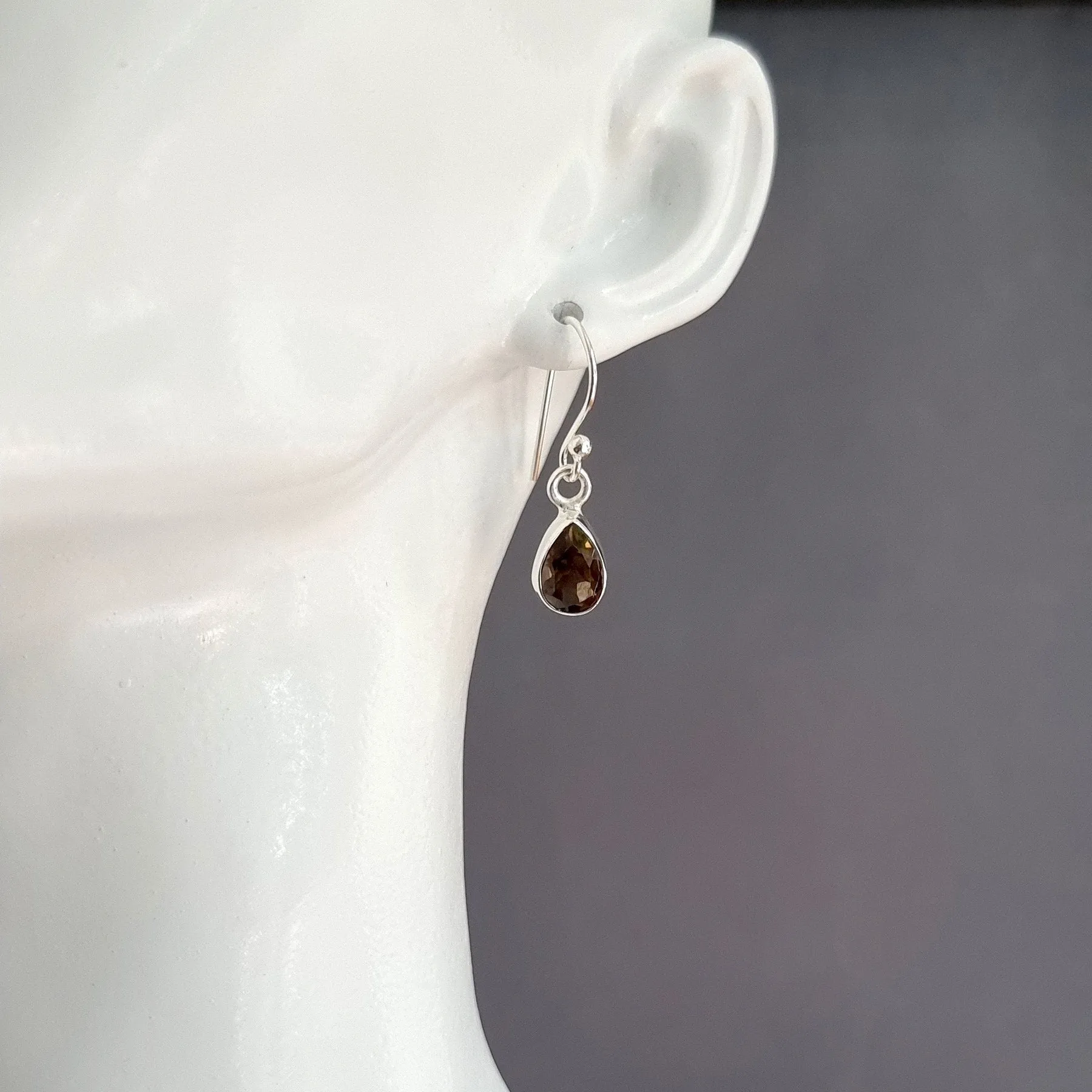 Small Teardrop Smoky Quartz Sterling Silver Earrings, 9mm x 6mm, E5SQ