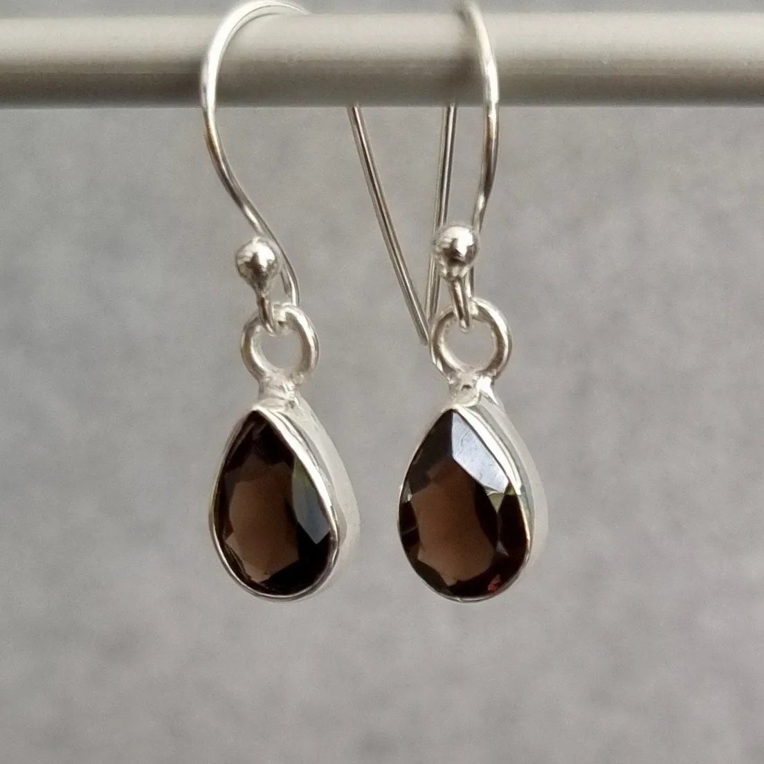 Small Teardrop Smoky Quartz Sterling Silver Earrings, 9mm x 6mm, E5SQ