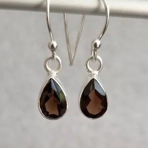 Small Teardrop Smoky Quartz Sterling Silver Earrings, 9mm x 6mm, E5SQ