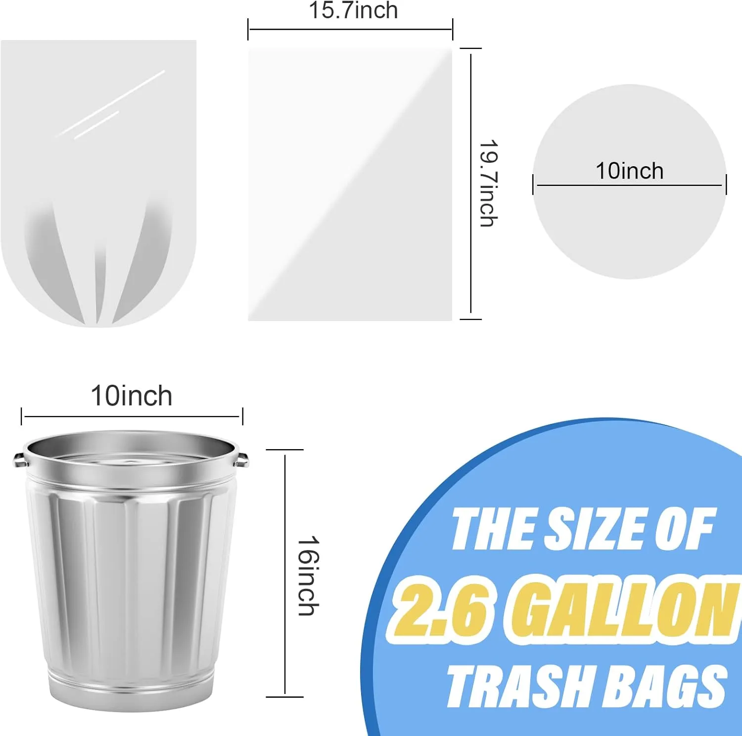 Small Trash Bags, Magesh 2.6 Gallon Trash Bags/Garbage Bags, Strong Wastebasket Liners for Bathroom Bedroom Office Trash Can, 200 Counts