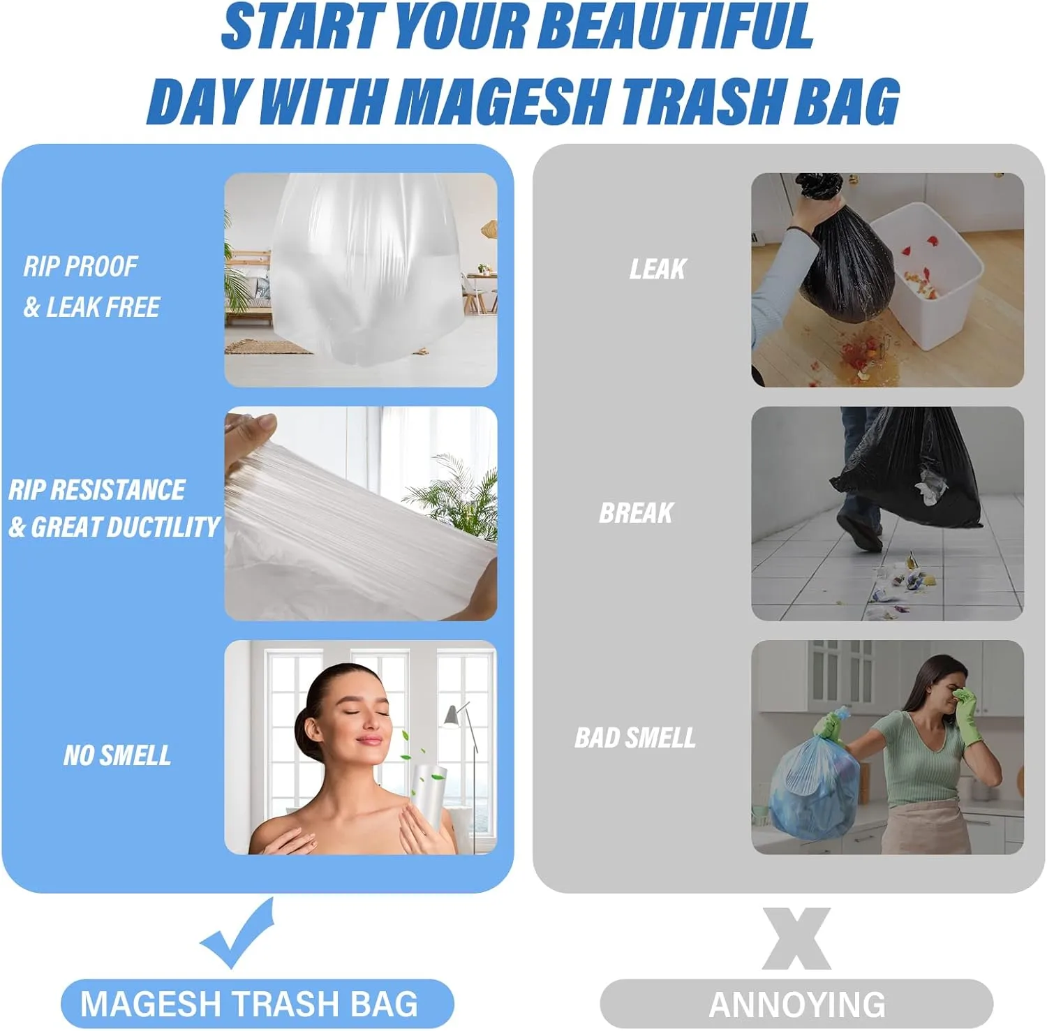 Small Trash Bags, Magesh 2.6 Gallon Trash Bags/Garbage Bags, Strong Wastebasket Liners for Bathroom Bedroom Office Trash Can, 200 Counts