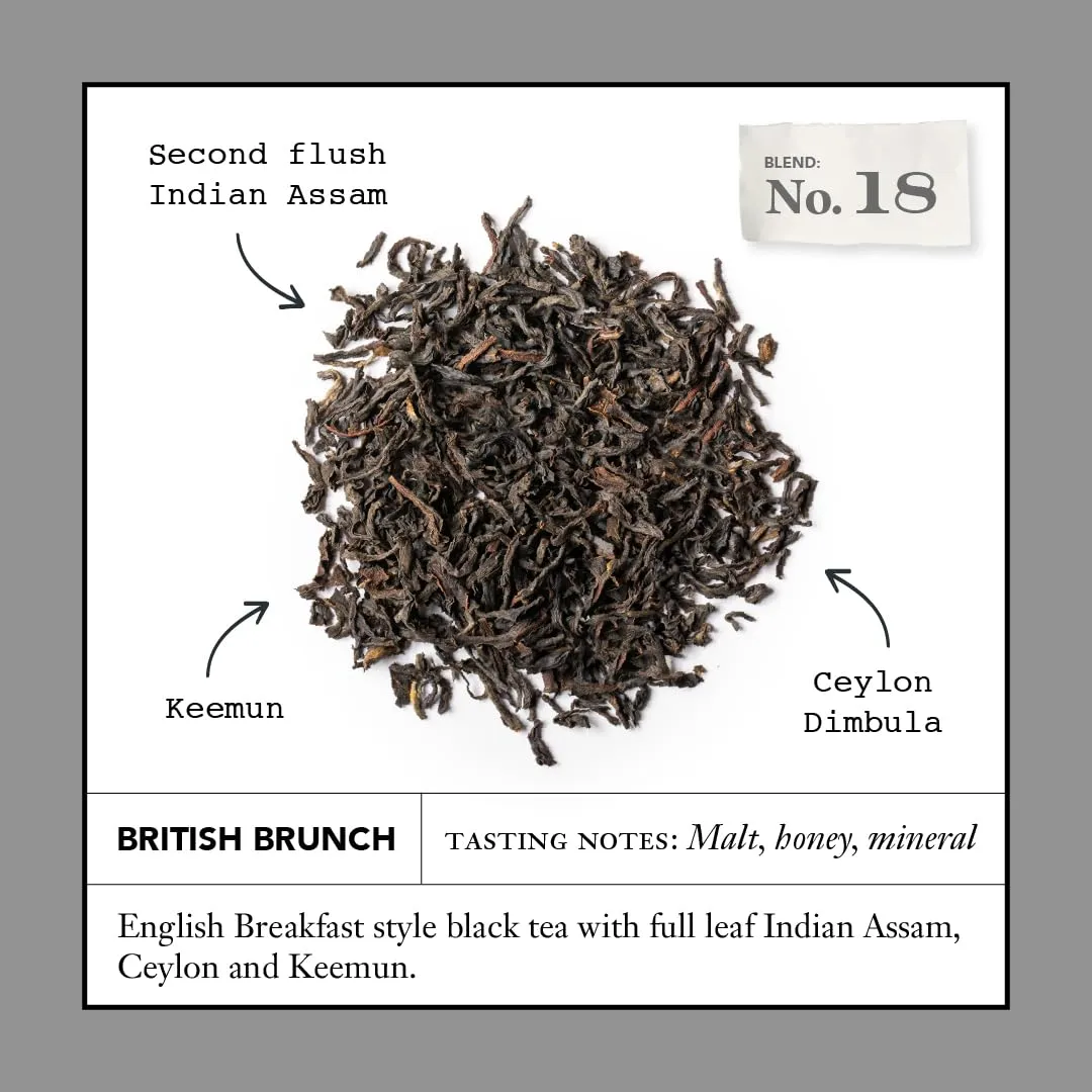 Smith Teamaker British Brunch No. 18, Caffeinated, Sugar-Free, Full Leaf, English Breakfast Black Tea Bags 15 Sachets, 1.48oz each