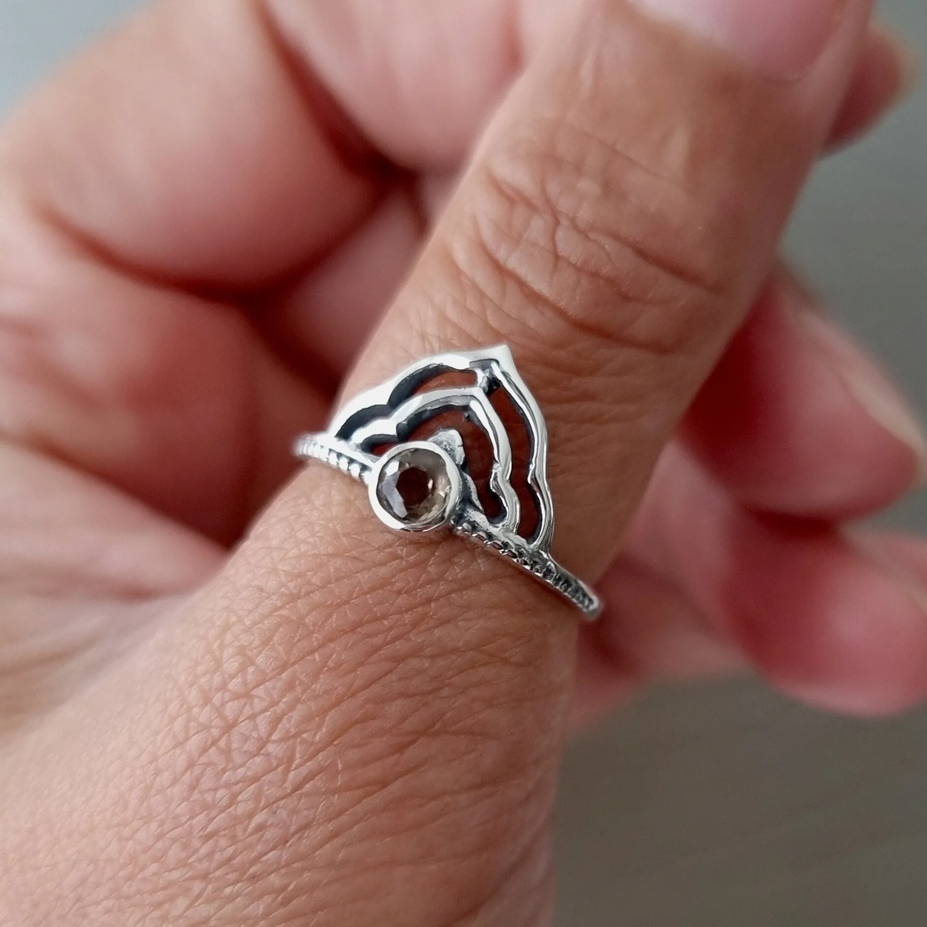 Smoky Quartz 925 Sterling Silver Crown Ring, R189SQ