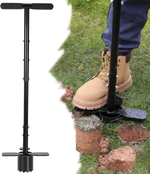 Sod Plugger 5-in-1 Bulb Planter Tool Long Handle, Height Adjustable, with Dual Pedals, Sharp Serrations, Non-slip PVC Handle, for Grass Plugger, Sod Remover, Transplanting, Lawn and Garden Tool