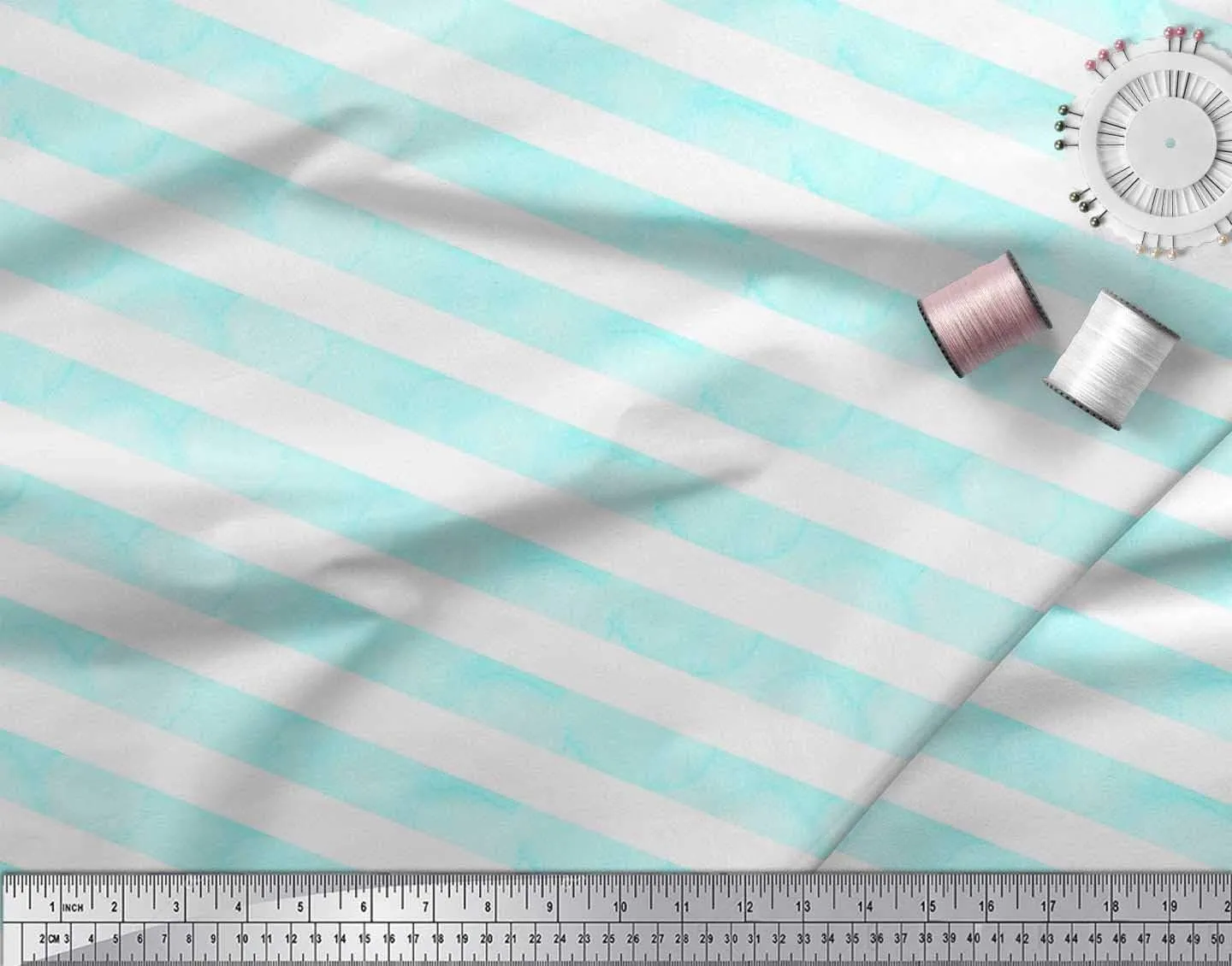 Soimoi Rayon Green Fabric - by The Yard - 42 Inch Wide - Watercolor Stripe - Painterly Stripes: Watercolor Splashes in a Striped Canvas Printed Fabric